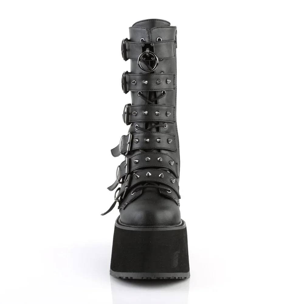 Demonia Black Platform Buckle Combat Boots